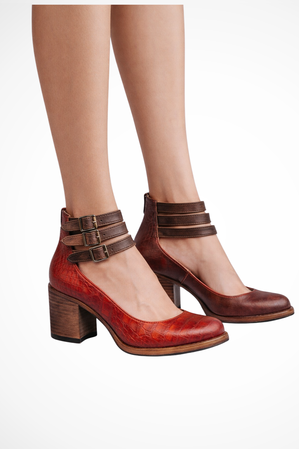 Strappy Closed Toe Block Heel Ankle Strap Heels for Women