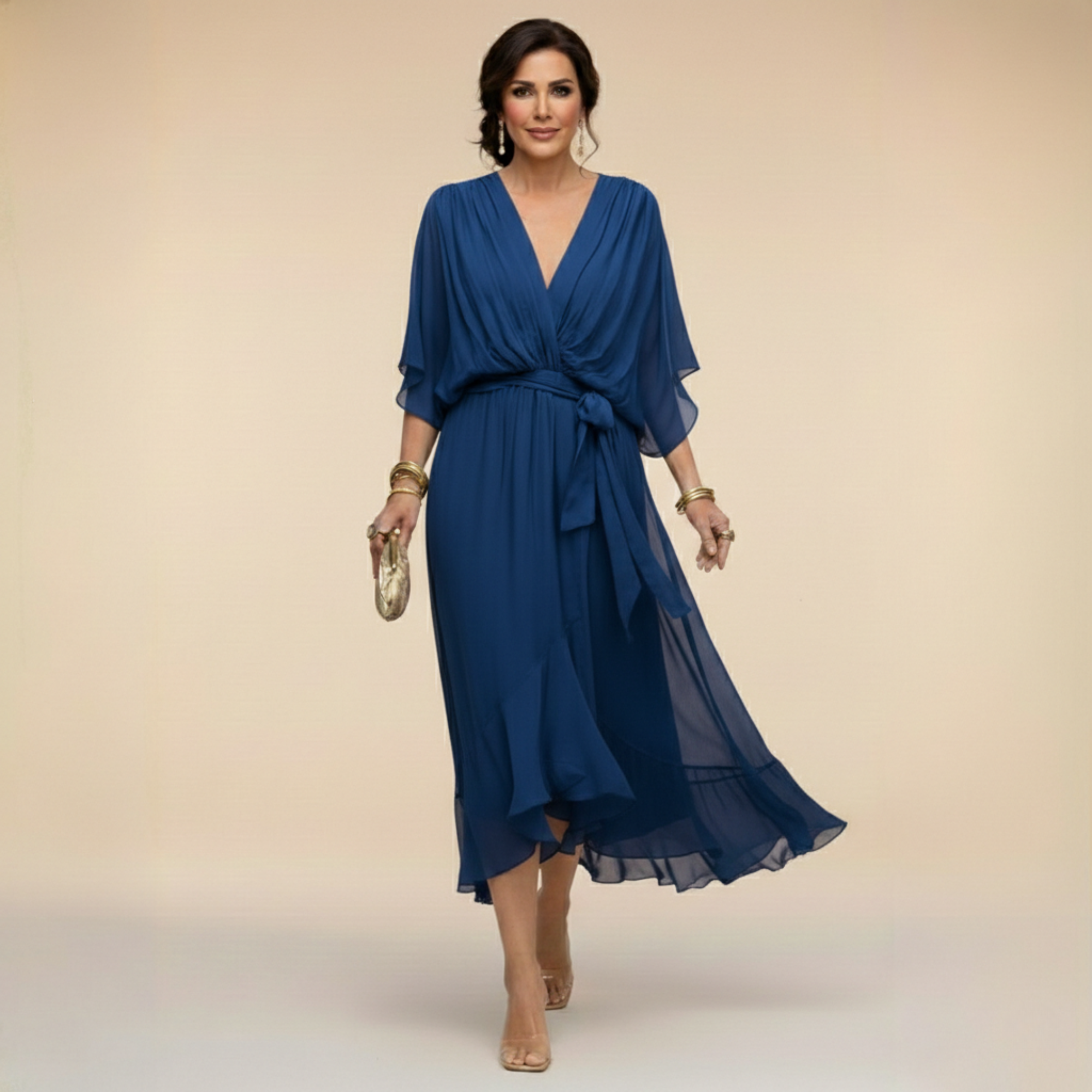 Sarah Sandra Chiffon V-Neck Dress - Flowing Maxi Dress for Women - Elegant Floor-Length Style
