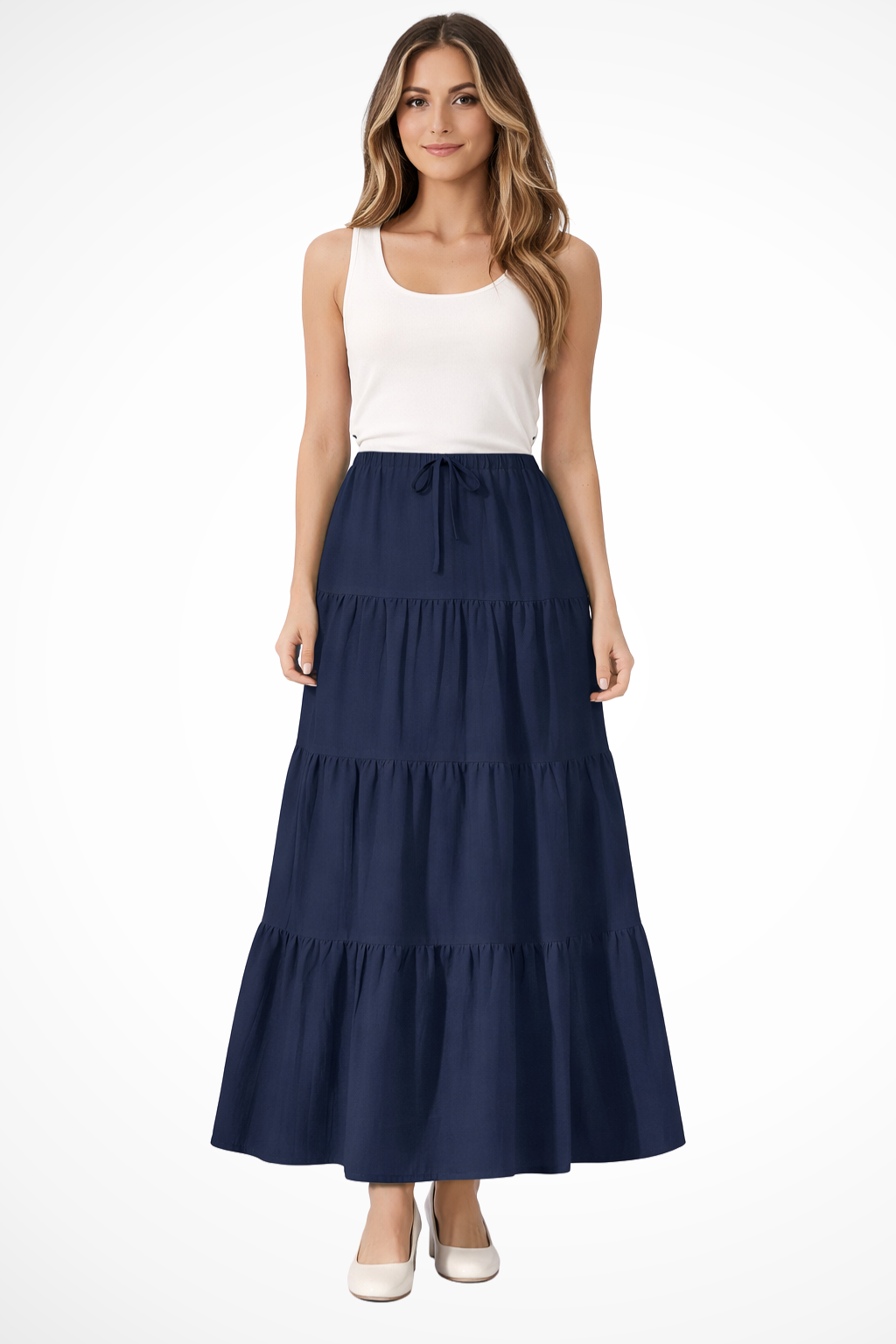 Tiered Boho Maxi Skirt with Elasticated Drawstring Waist