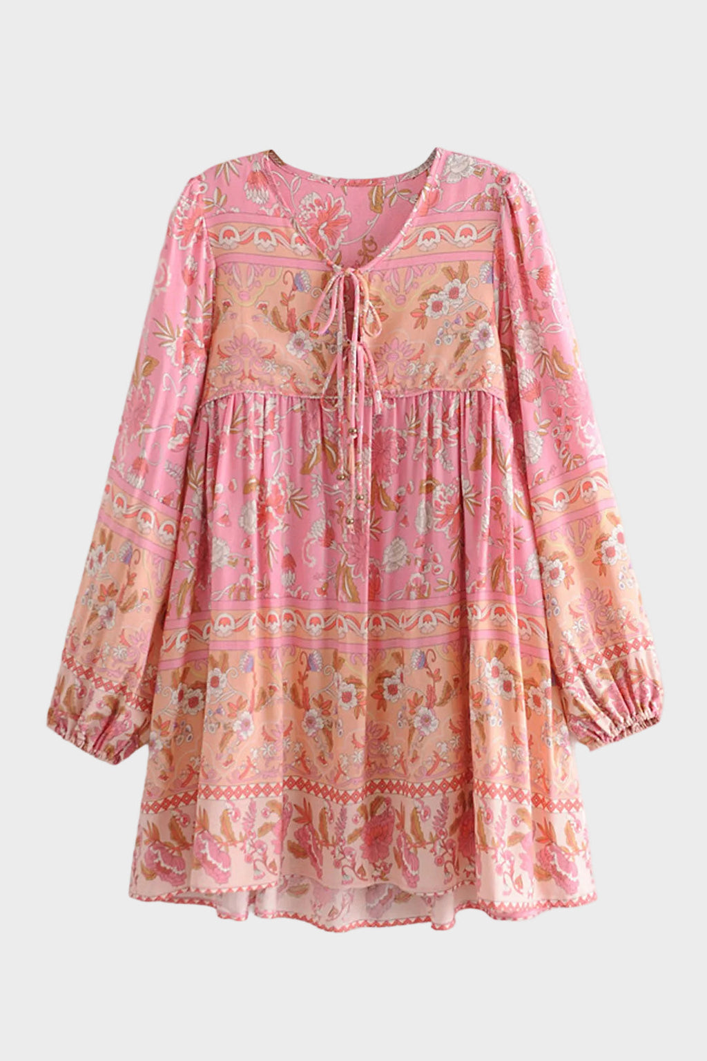 Boho Mini Tunic Dress in Vintage Pink Rose