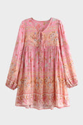 Boho Mini Tunic Dress in Vintage Pink Rose