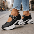 Amira Charm Platform Sneakers with Crystal Buckle Strap and Woven Textured Upper