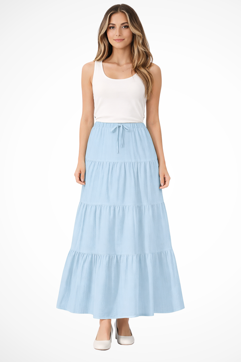 Tiered Boho Maxi Skirt with Elasticated Drawstring Waist
