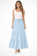 Tiered Boho Maxi Skirt with Elasticated Drawstring Waist