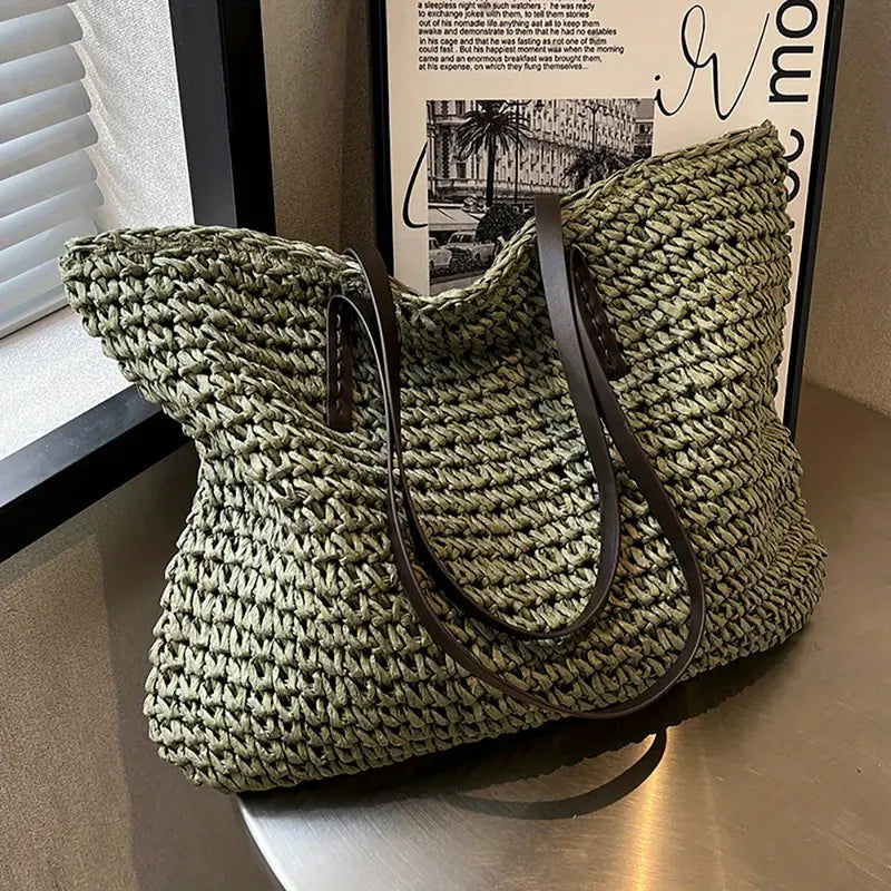Oversized Woven Straw Tote Bag for Summer Beach & Travel