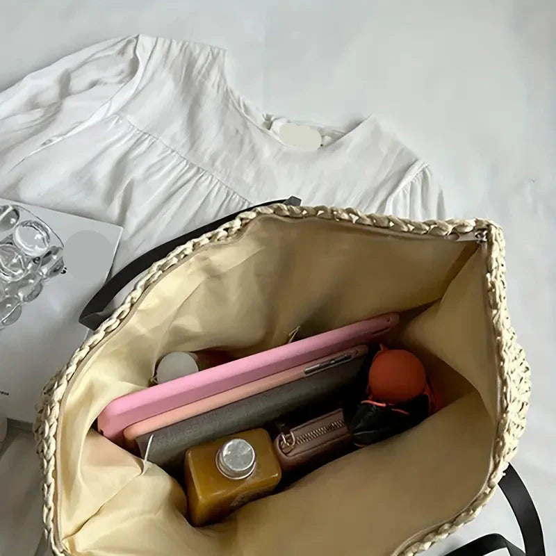 Oversized Woven Straw Tote Bag for Summer Beach & Travel