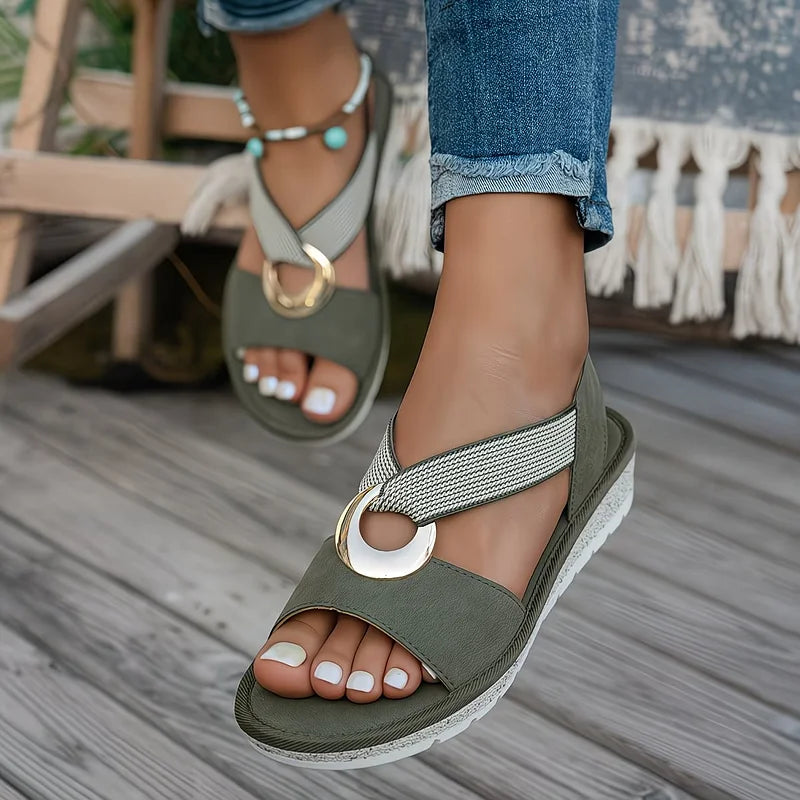 Kora Buckle Sandal - Cushioned Flat Sandal with Metal Buckle Accent for All-Day Comfort