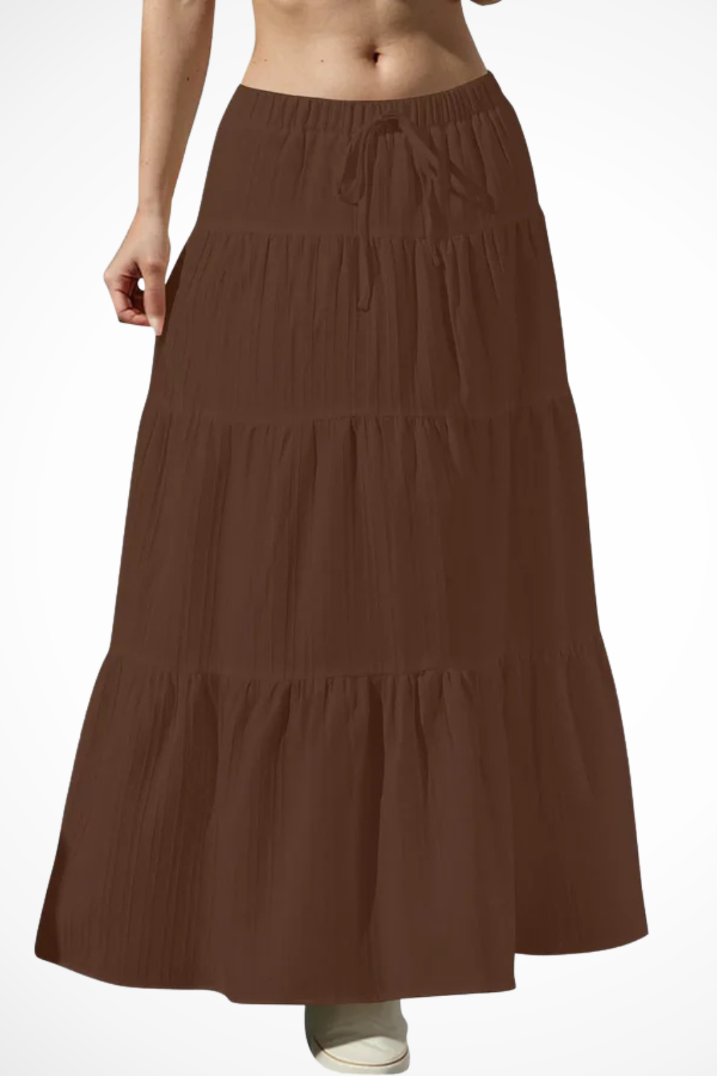 Tiered Boho Maxi Skirt with Elasticated Drawstring Waist