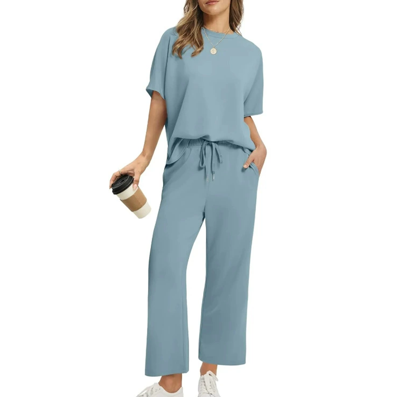 Aesthetic Casual Two-Piece Matching Top and Pants Set for Women