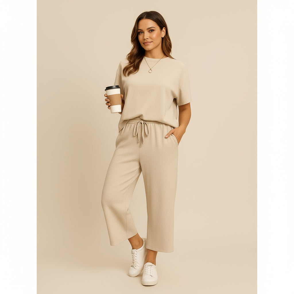Aesthetic Casual Two-Piece Matching Top and Pants Set for Women