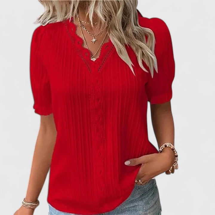 Elegant V-Neck Blouse with Modern Splice Detail
