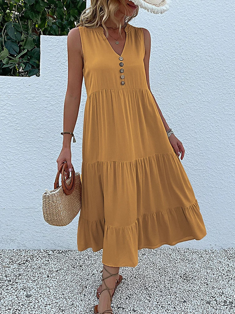 Clara Elegant Flowy Midi Dress for Effortless Summer Style