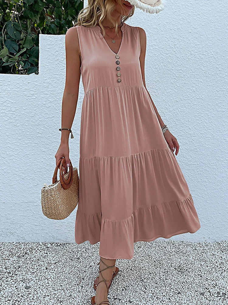 Clara Elegant Flowy Midi Dress for Effortless Summer Style