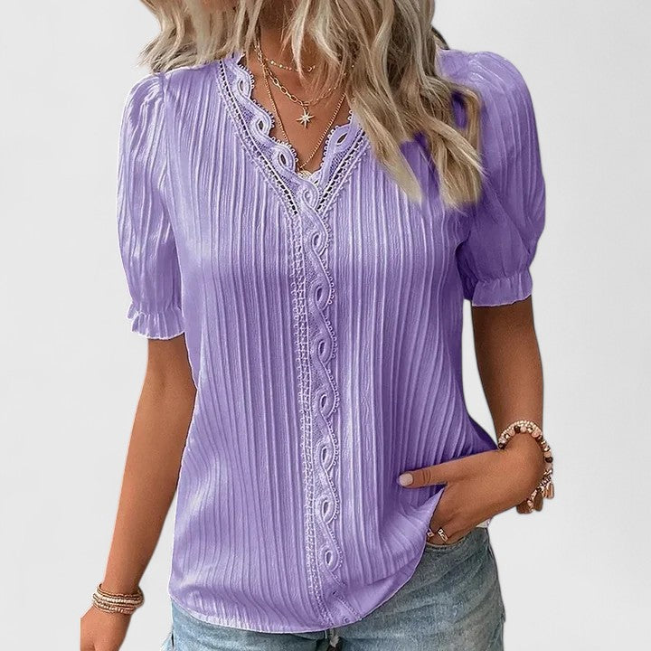 Elegant V-Neck Blouse with Modern Splice Detail