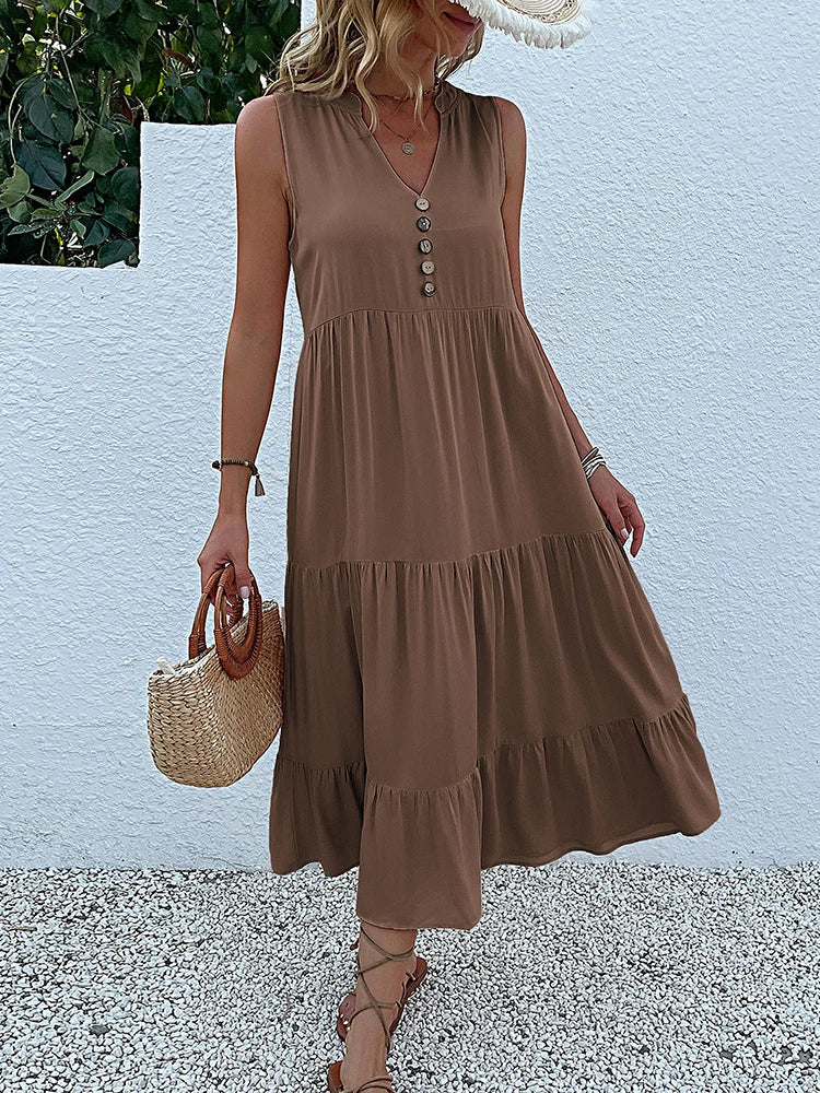 Clara Elegant Flowy Midi Dress for Effortless Summer Style