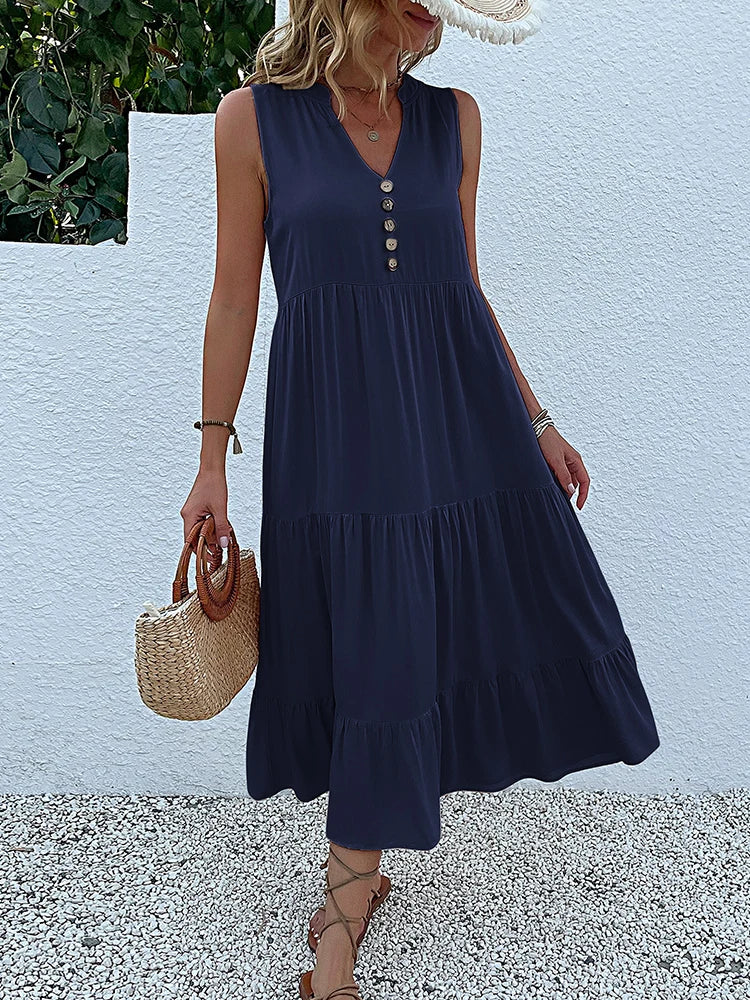 Clara Elegant Flowy Midi Dress for Effortless Summer Style
