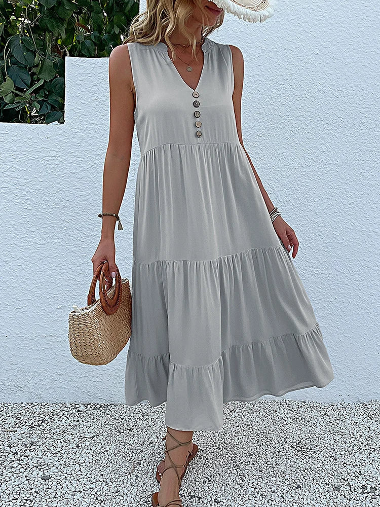 Clara Elegant Flowy Midi Dress for Effortless Summer Style