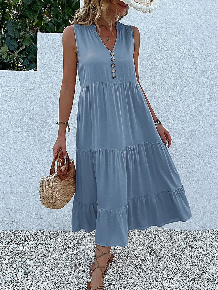 Clara Elegant Flowy Midi Dress for Effortless Summer Style