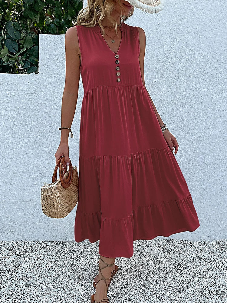 Clara Elegant Flowy Midi Dress for Effortless Summer Style