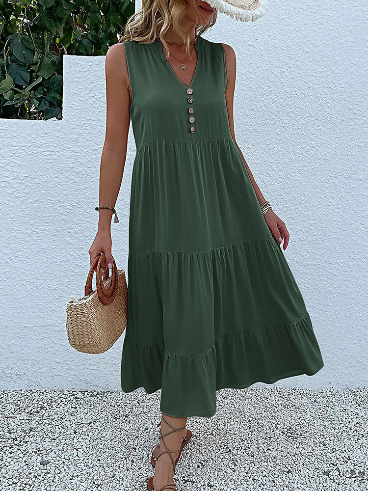 Clara Elegant Flowy Midi Dress for Effortless Summer Style