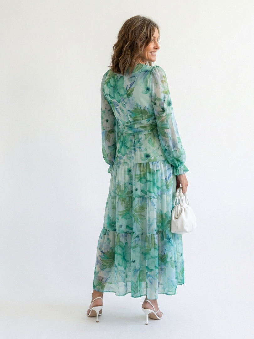 Flowing Floral Maxi Dress with Graceful Long Sleeves
