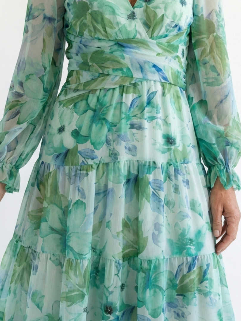Flowing Floral Maxi Dress with Graceful Long Sleeves