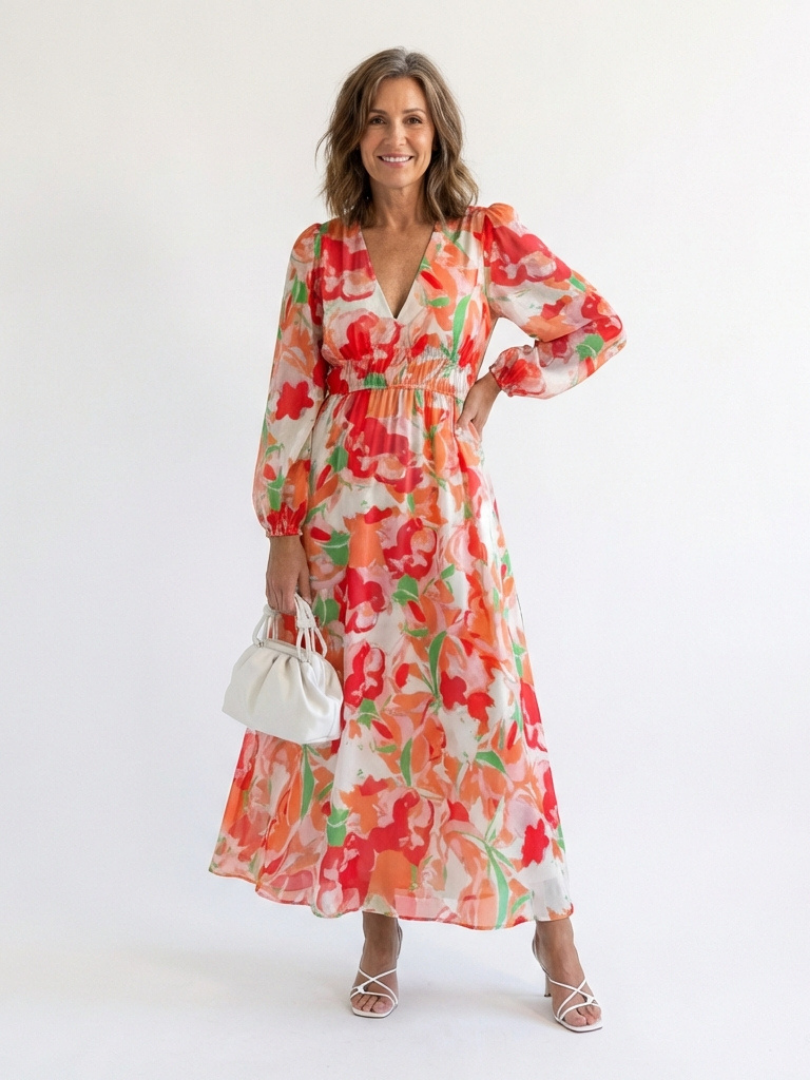 Flowing Floral Maxi Dress with Graceful Long Sleeves