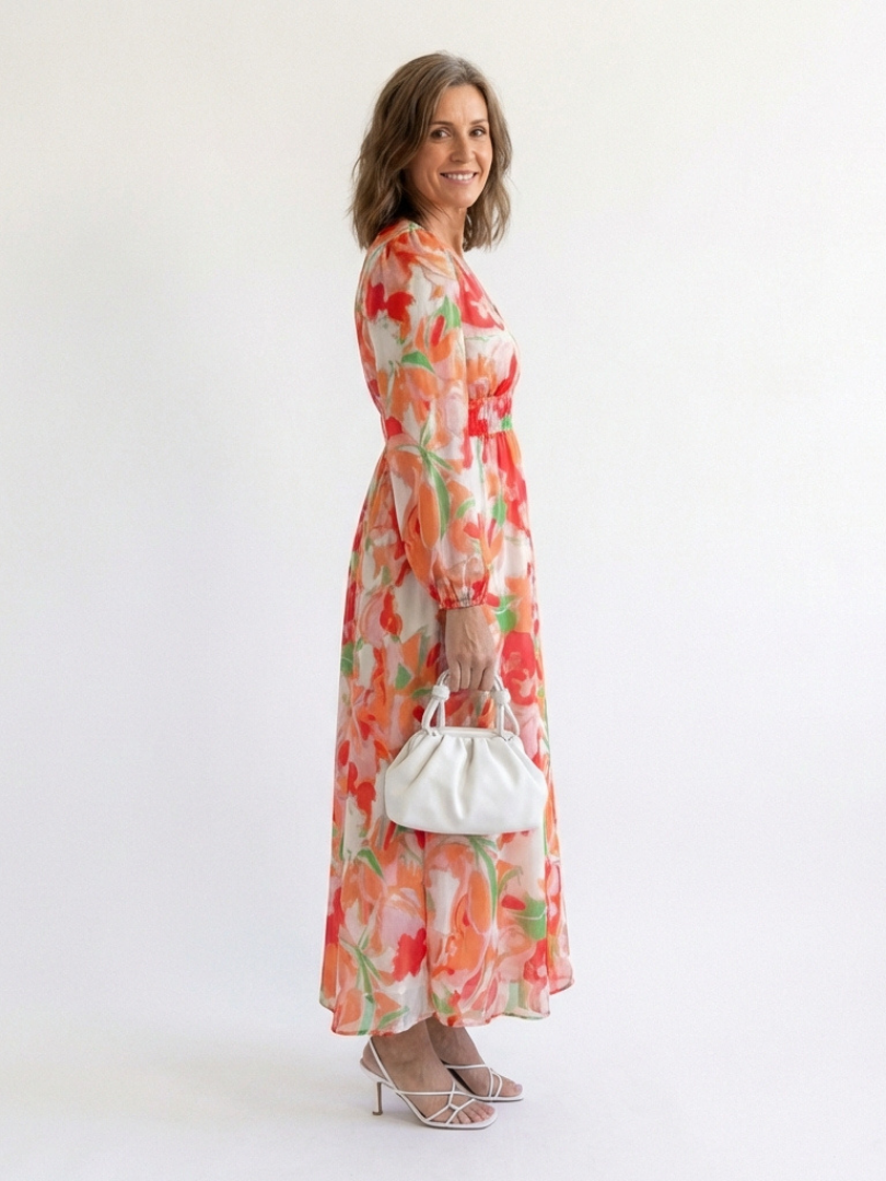 Flowing Floral Maxi Dress with Graceful Long Sleeves
