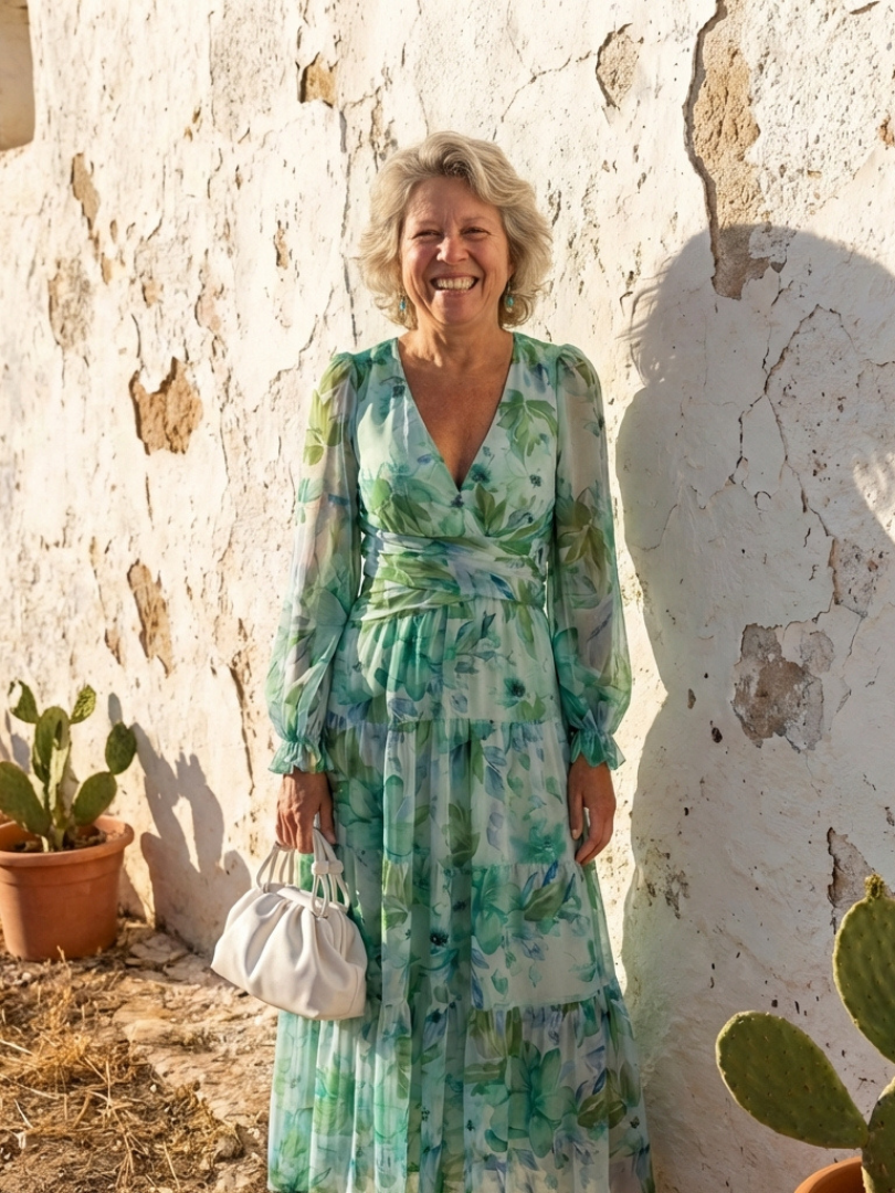 Flowing Floral Maxi Dress with Graceful Long Sleeves