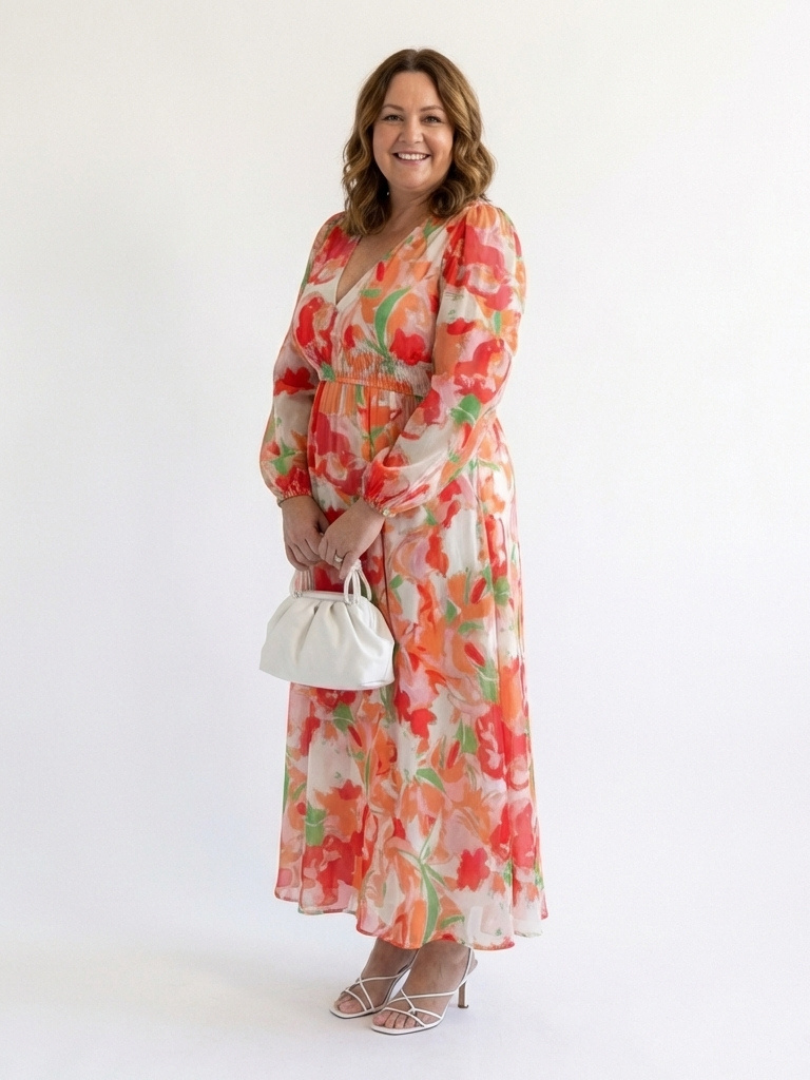 Flowing Floral Maxi Dress with Graceful Long Sleeves