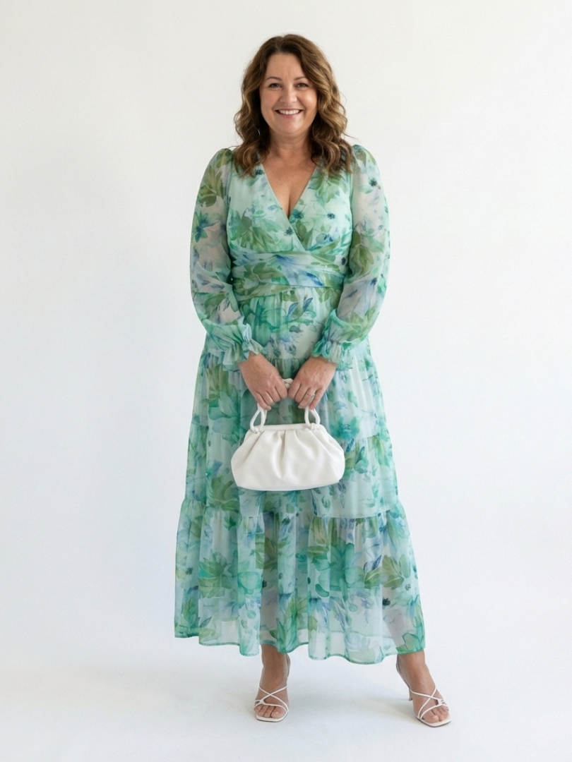 Flowing Floral Maxi Dress with Graceful Long Sleeves