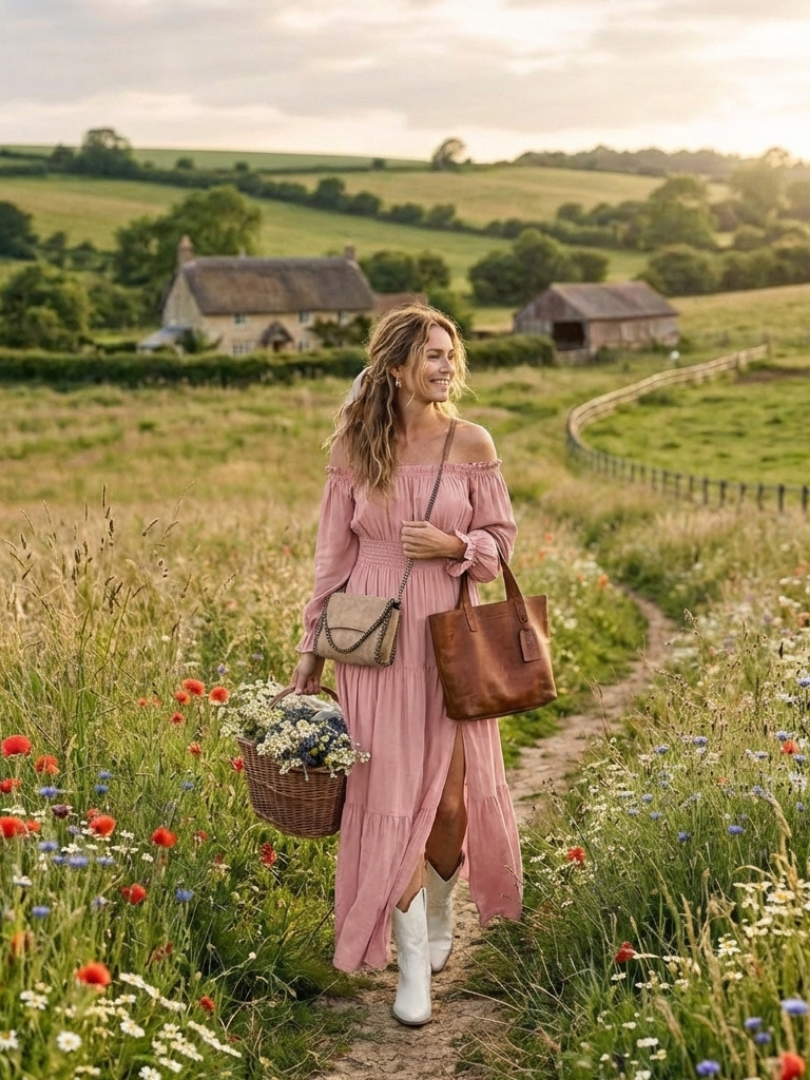 Off Shoulder Smocked Maxi Dress - Flowing Elegance