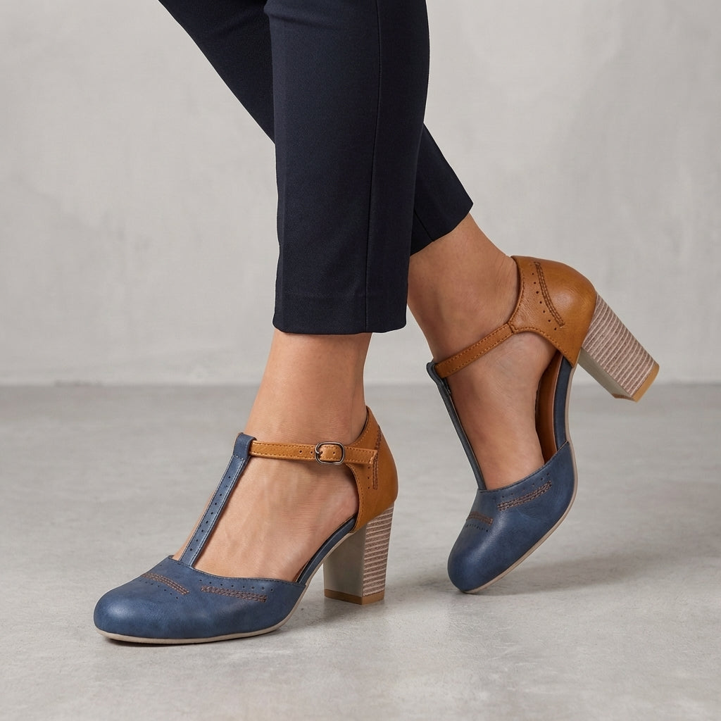 T-Strap Block Heel Pumps – Elegant Casual Comfort Dress Shoes