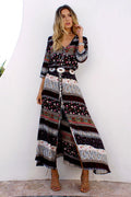 Bohemian V-Neck Maxi Dress with Statement Prints