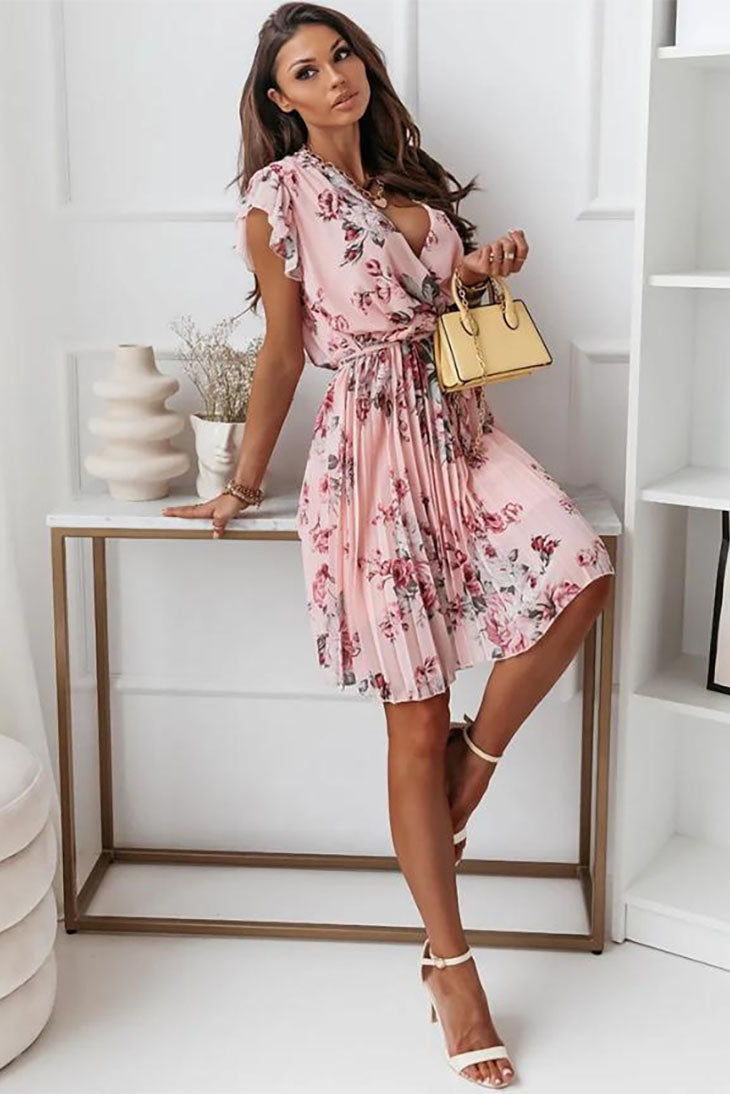 Boho Wrap Midi Dress in Black Floral