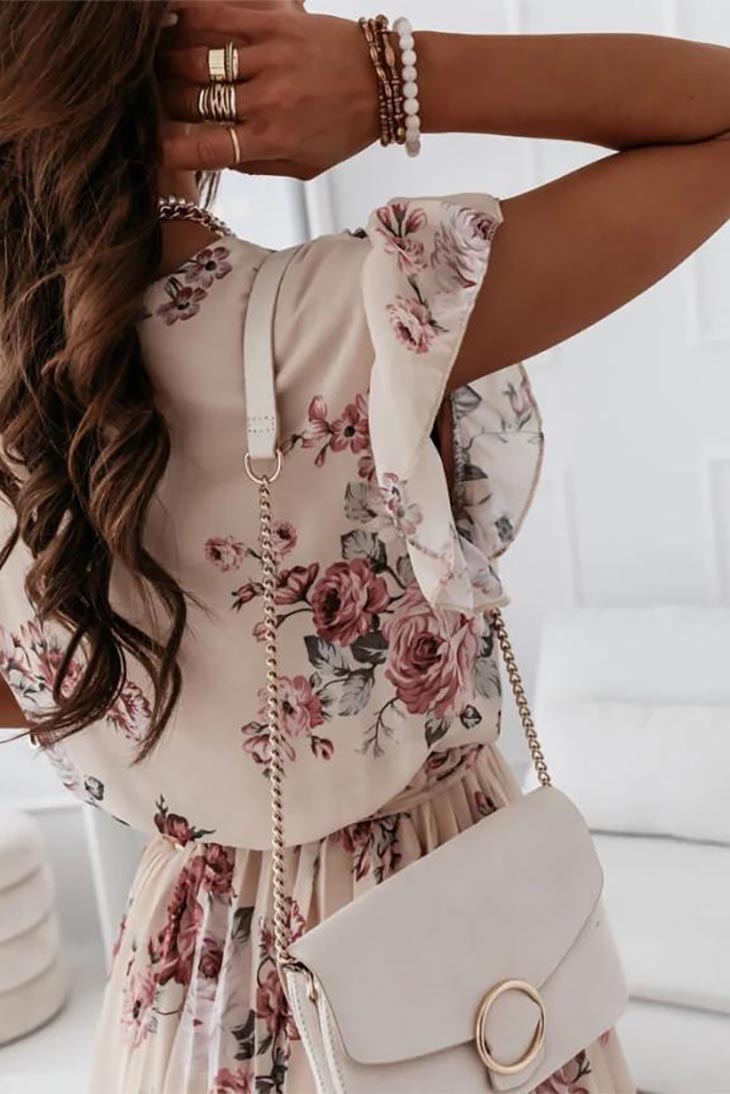 Boho Wrap Midi Dress in Black Floral