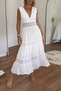 Elegant Lace Midi Dress with Flattering V-Neckline
