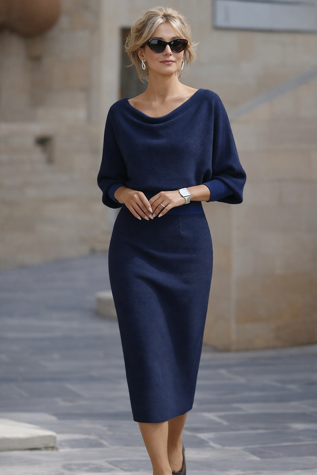Elegant Draped Batwing Midi Dress for Effortless Everyday Style