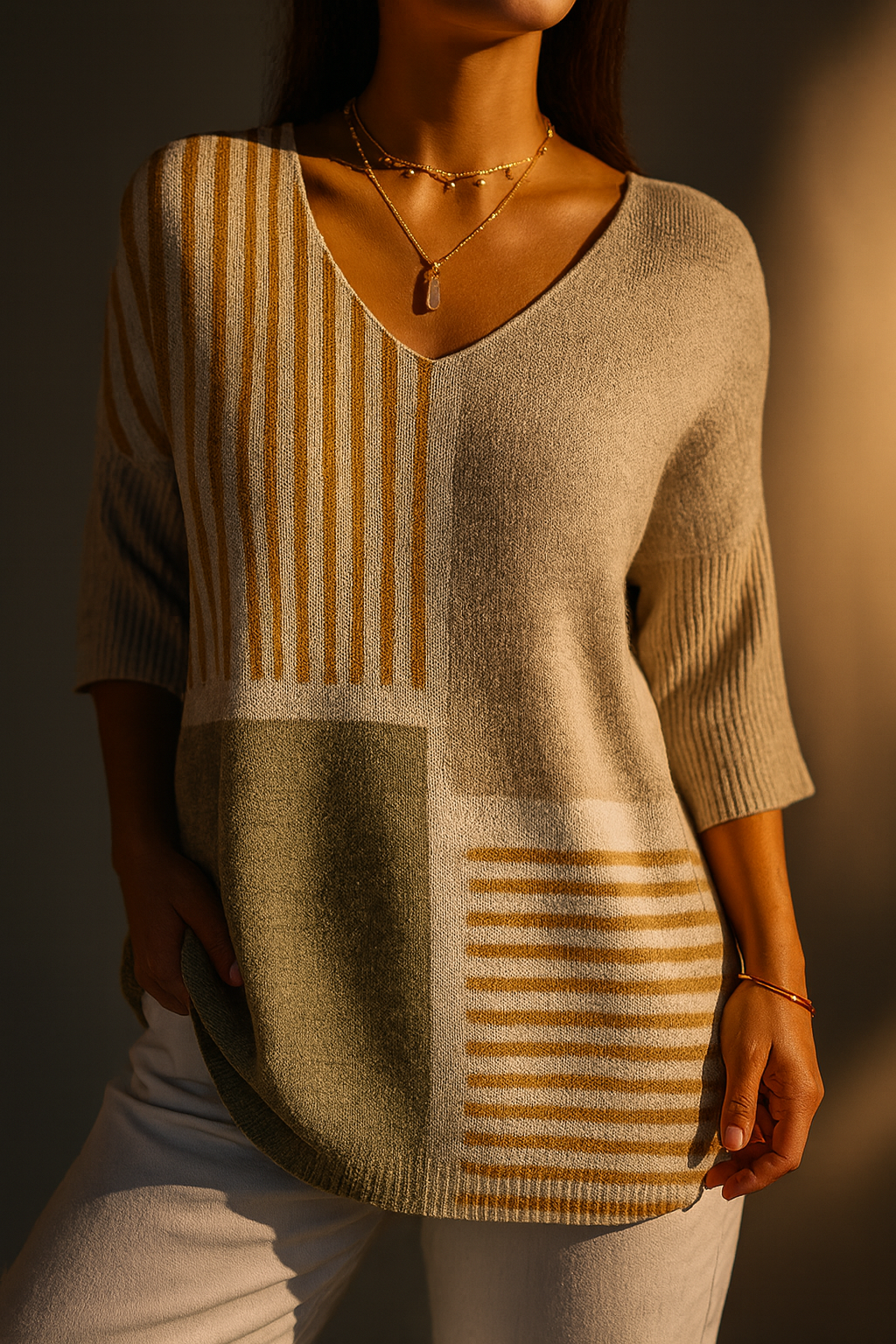 Chloe | Women's Abstract Geometric Pattern Art Print Casual Knit Pullover