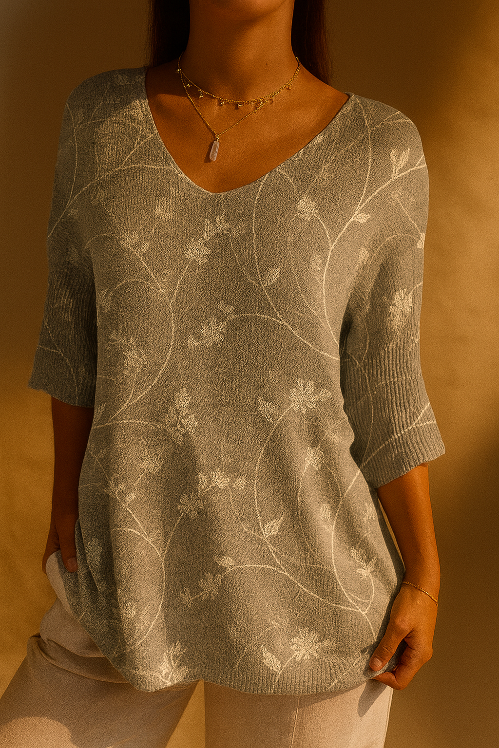 Vintage Floral Pullover Knit - Effortless Elegance Every Day