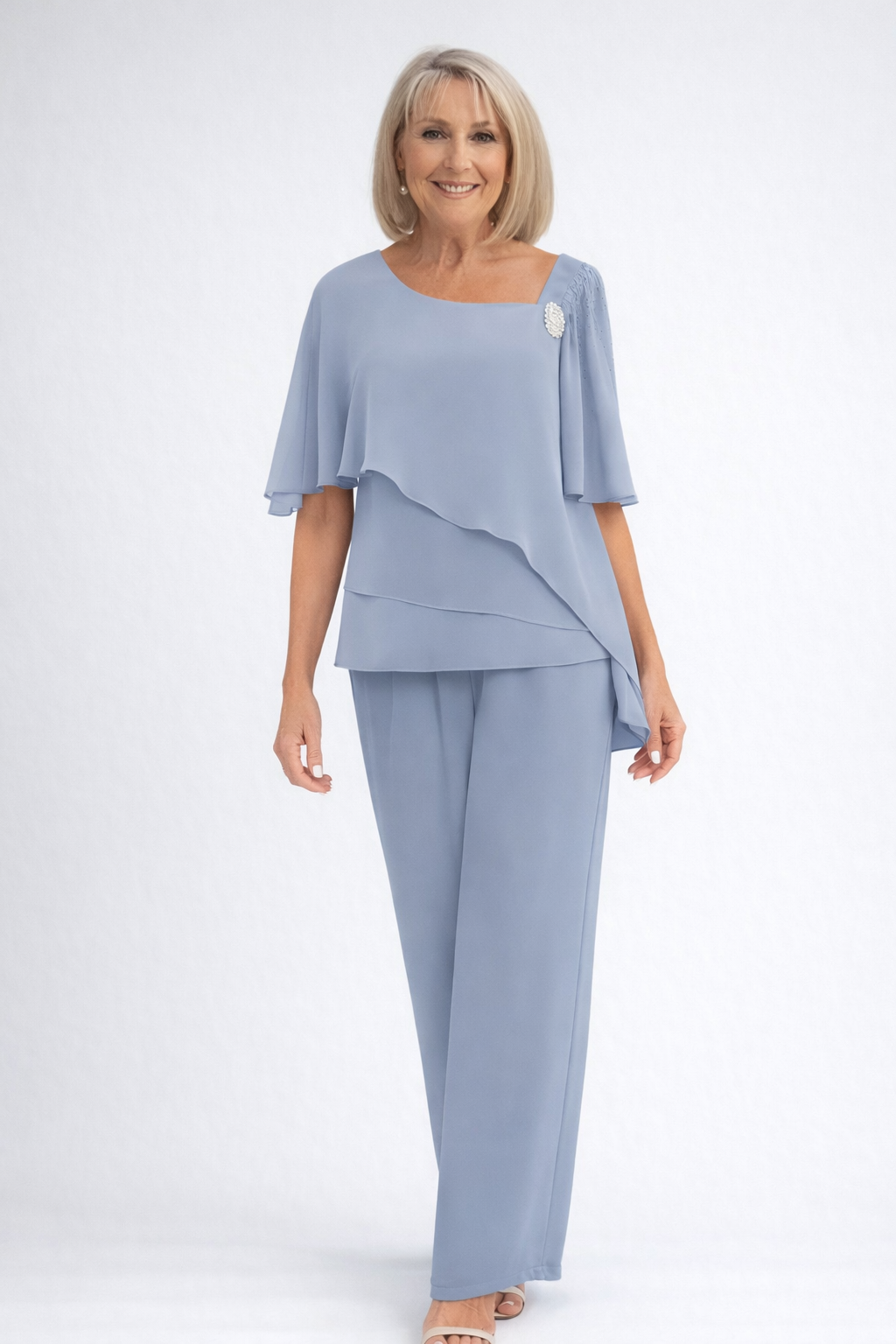Navy Overlay Two-Piece Set With Straight-Leg Pants