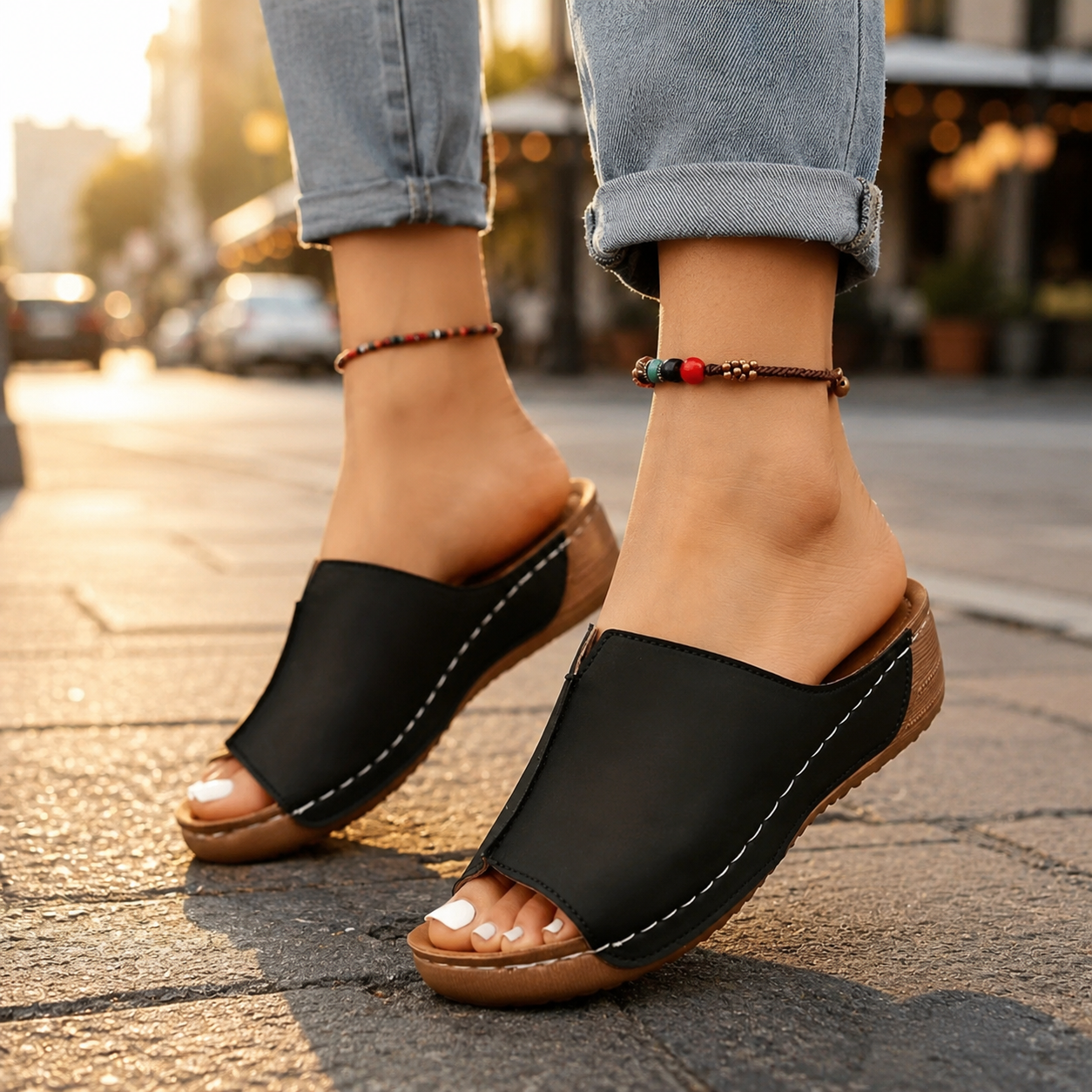 Cushioned Wedge Slide Sandals for Women – Anne