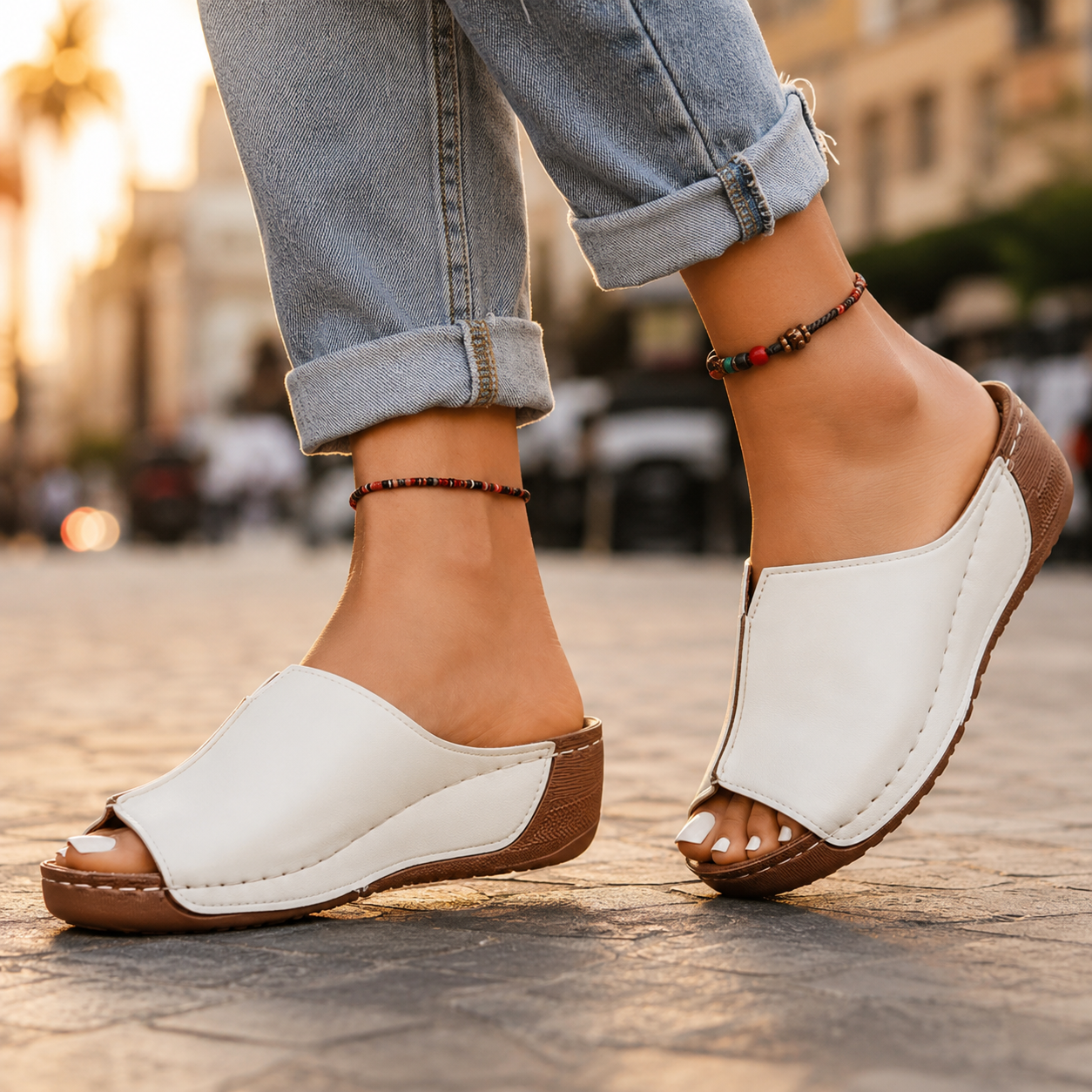 Cushioned Wedge Slide Sandals for Women – Anne