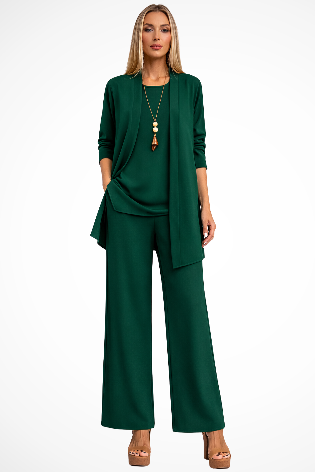 Elegant 3-Piece Wide-Leg Trouser Set for Women