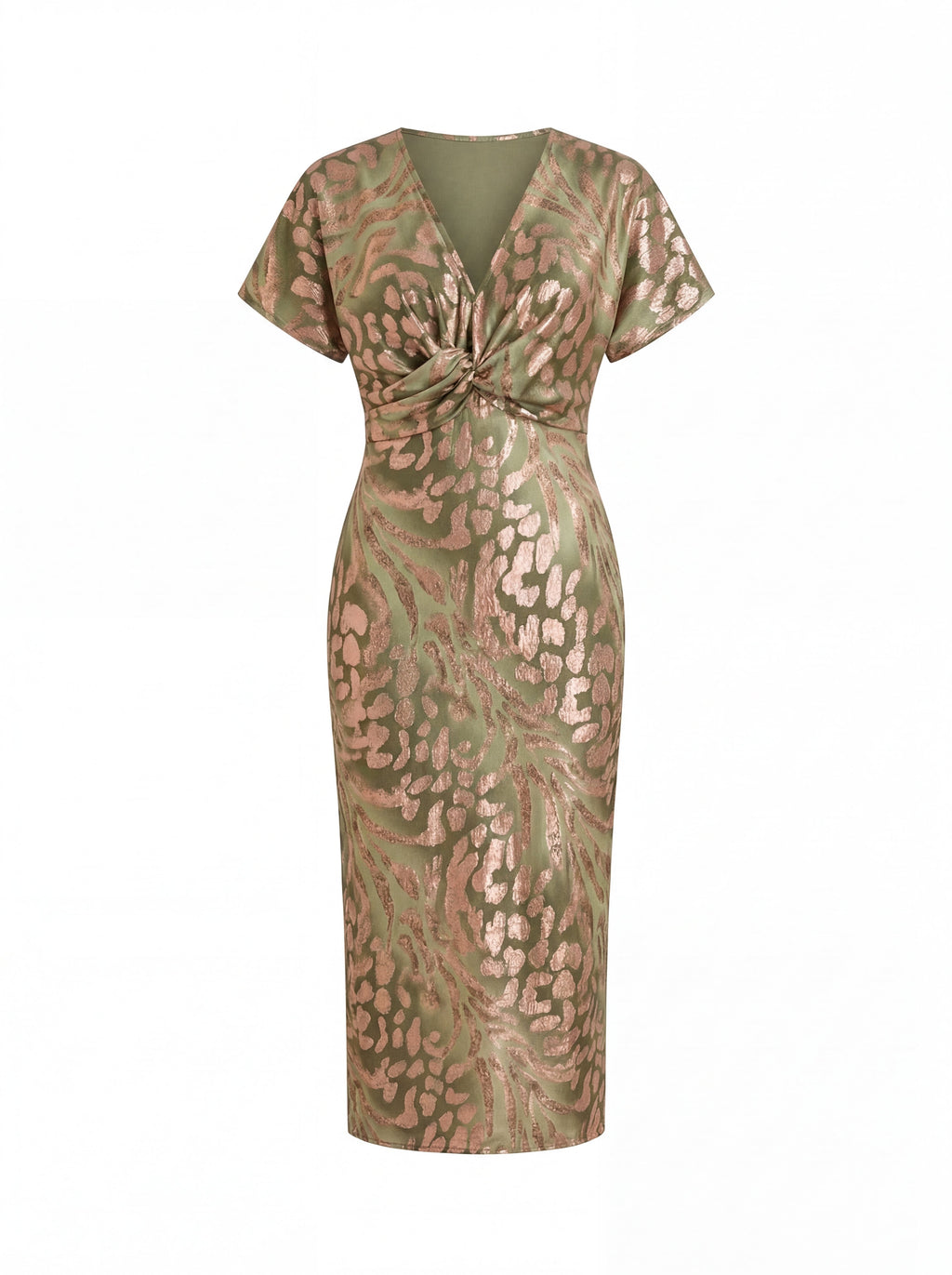 Elegant Midi Dress with Defined Waist and Twist Detail