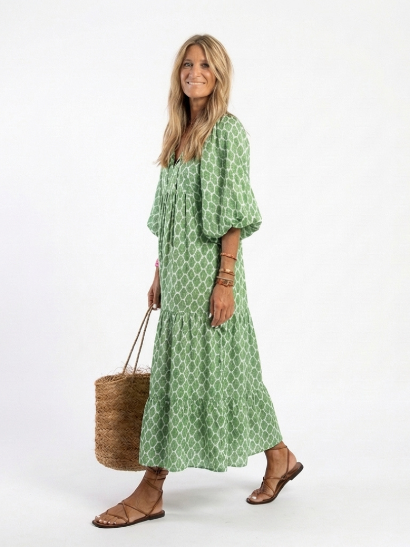Relaxed Grace Midi Dress with Three Quarter Sleeves