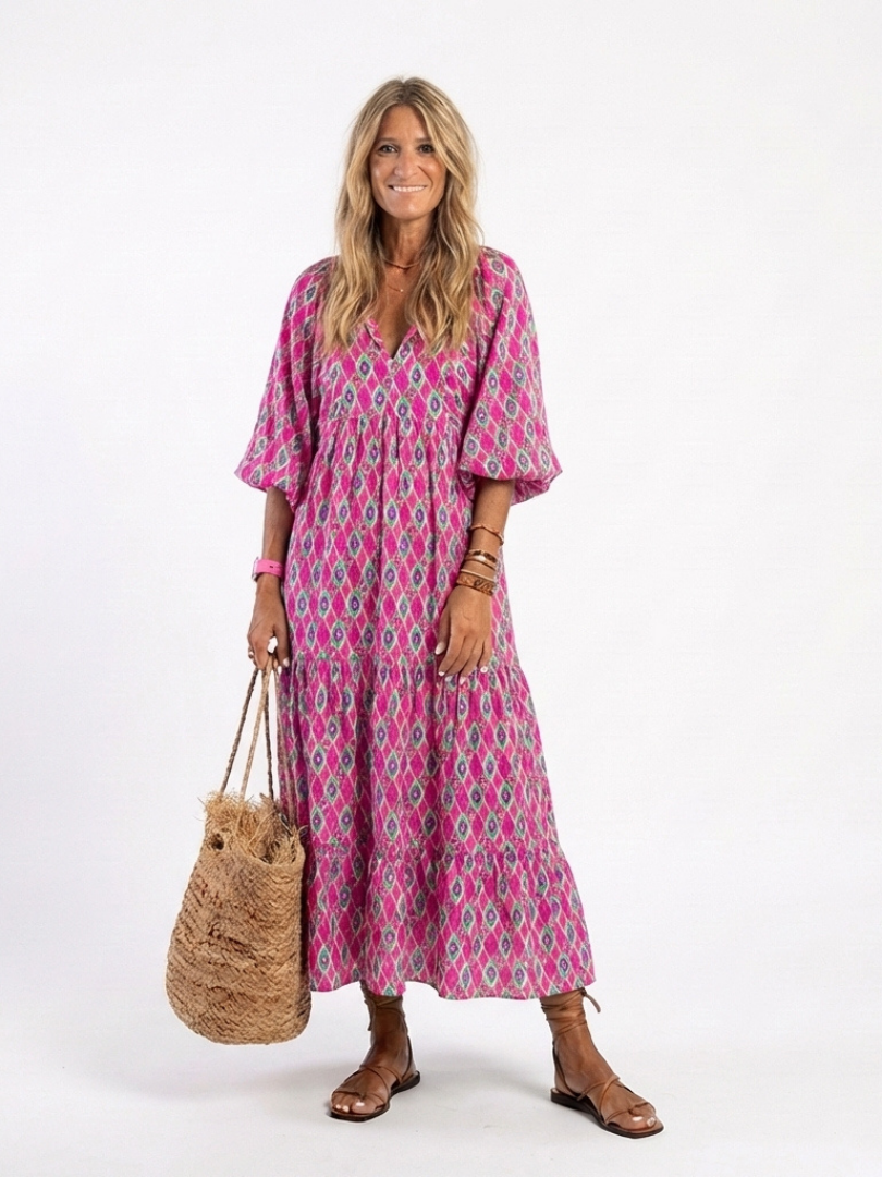 Relaxed Grace Midi Dress with Three Quarter Sleeves
