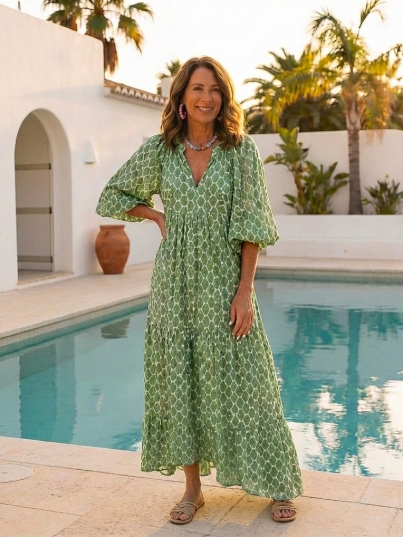 Relaxed Grace Midi Dress with Three Quarter Sleeves