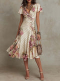 Elegant Floral Wrap Midi Dress for Timeless Feminine Style