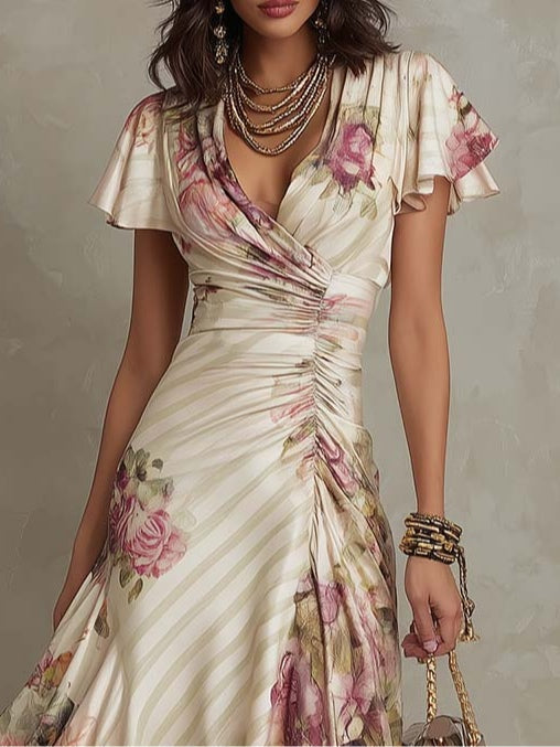 Elegant Floral Wrap Midi Dress for Timeless Feminine Style